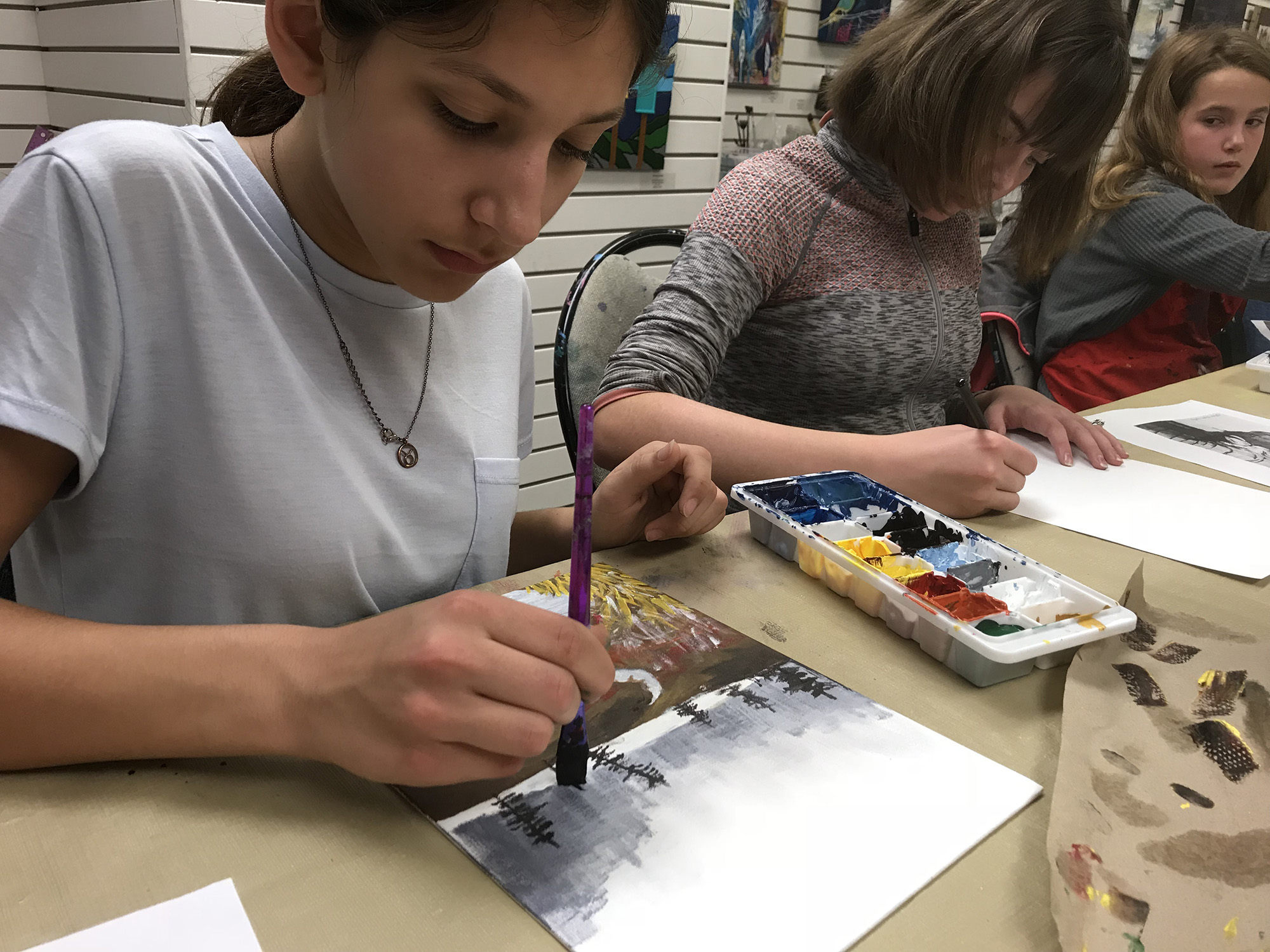 Students working on their watercolour paintings at The Art School of Peterborough
